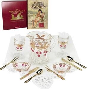 American Girl Samantha Victorian Lemonade Set Mosser Glass Tablecloth Napkins